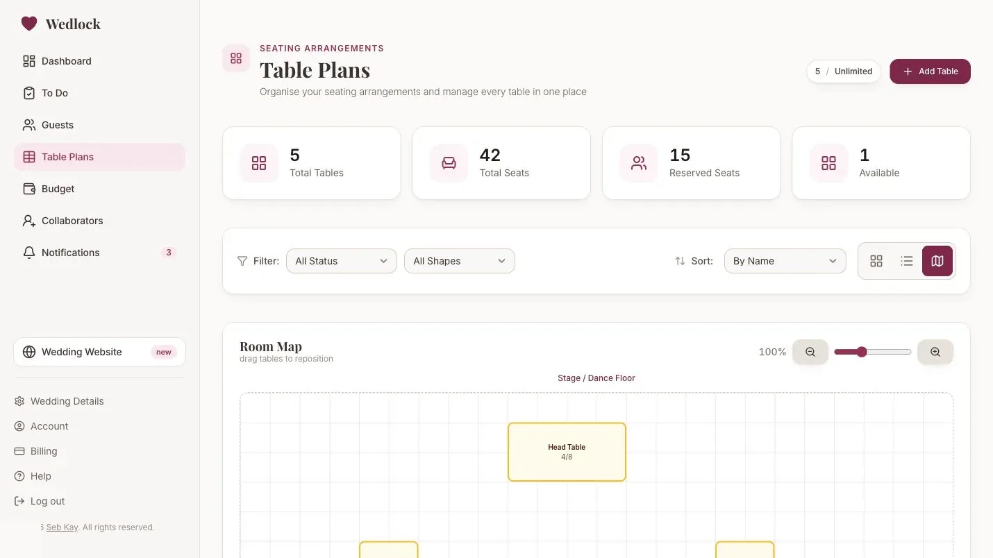 Wedlock interactive seating map