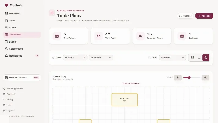 Interactive seating map in Wedlock