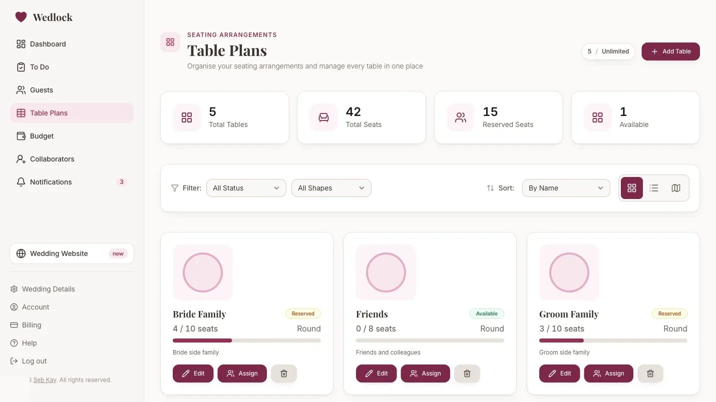 Wedlock interactive table planner