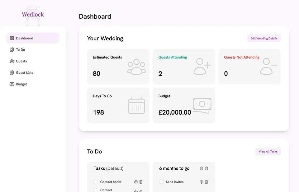 Screenshot of Wedlock app