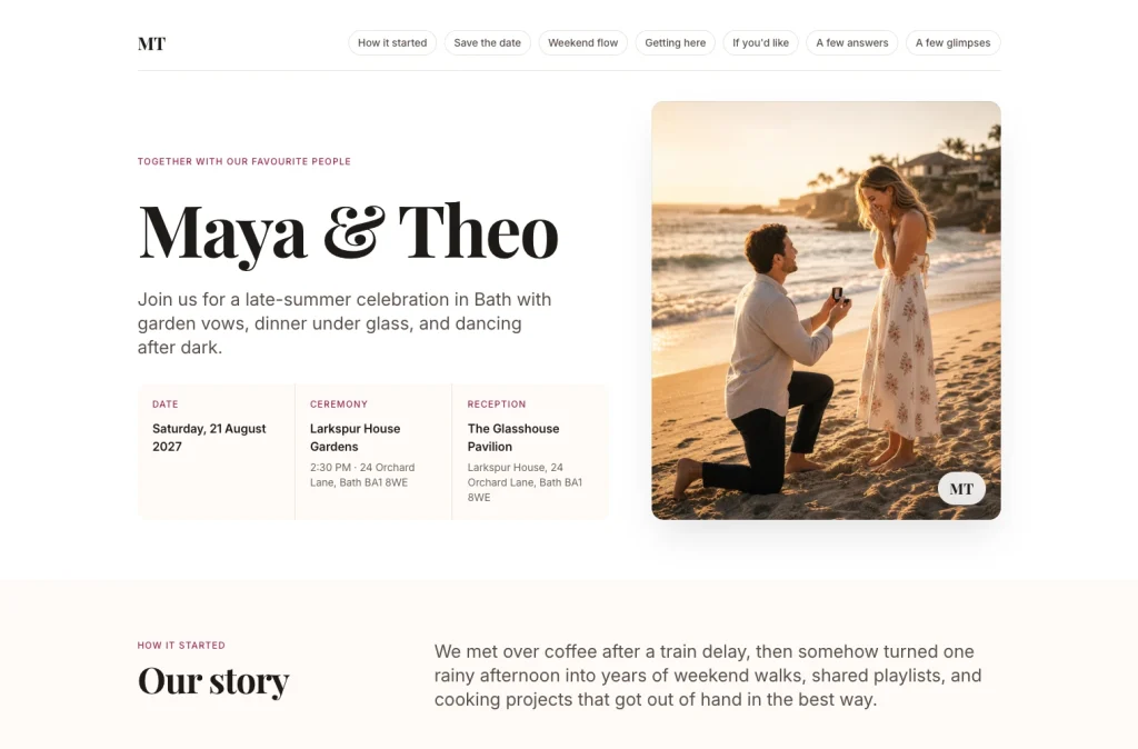 Live preview of a wedding website created with Wedlock