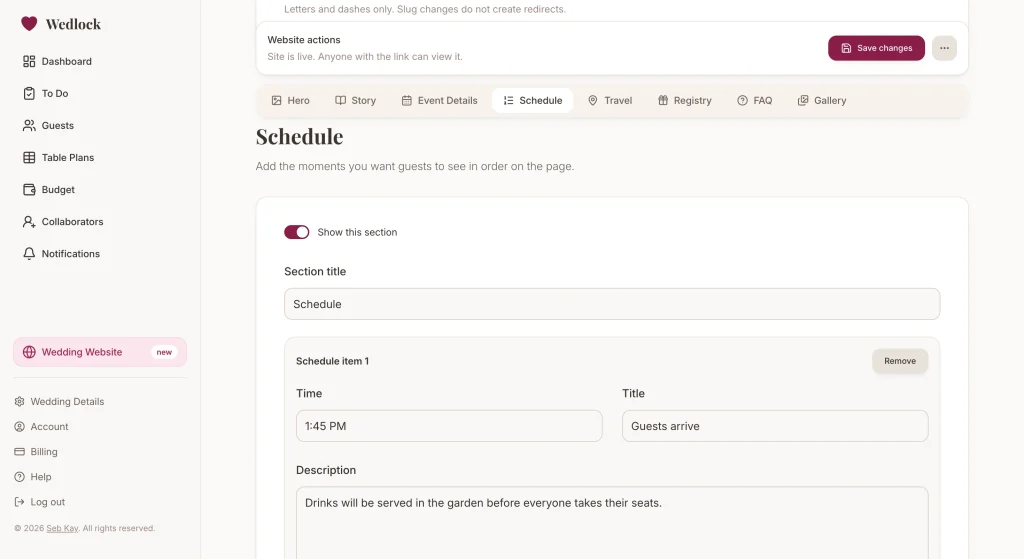 Free wedding website creator from Wedlock